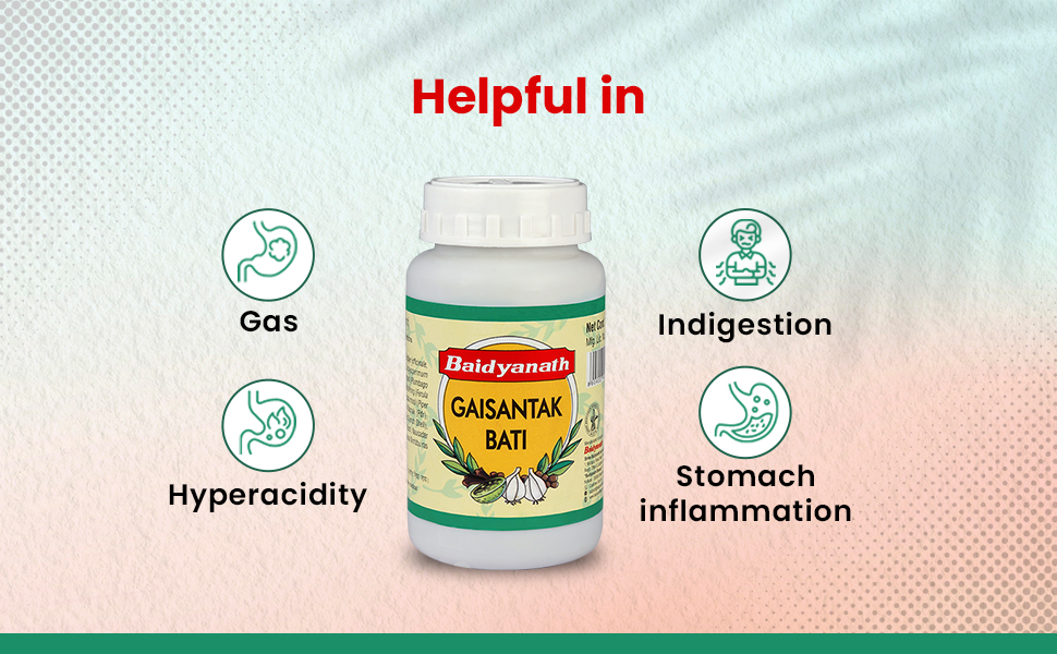 Baidyanath Gaisantak Bati, Reduces and neutralizes acid levels | Provide quick relief from common digestive problems like gas, hyperacidity, flatulence and bloating | (100 g)