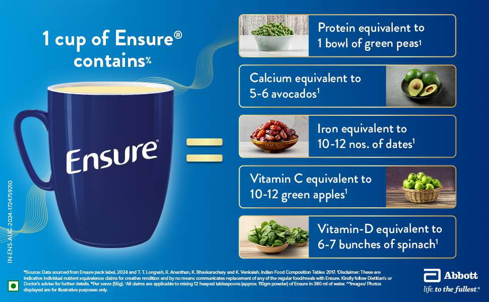 Ensure No 1 Nutritional Supplement Drink in the world 32 nutrients High Protein,Calcium,Vit D, Vanilla 400g/375g, Wt may vary
