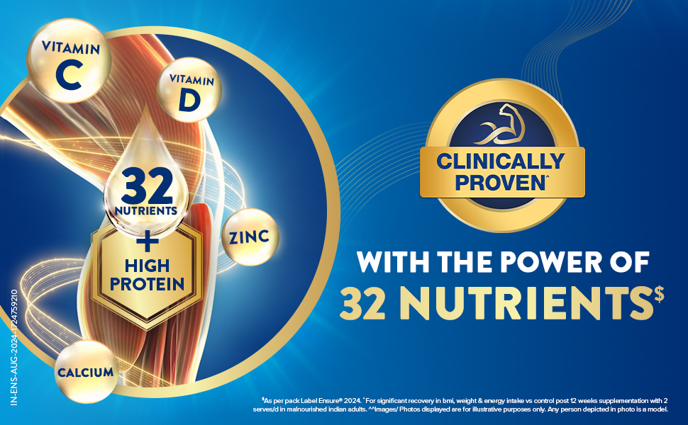 Ensure No 1 Nutritional Supplement Drink in the world 32 nutrients High Protein,Calcium,Vit D, Vanilla 400g/375g, Wt may vary