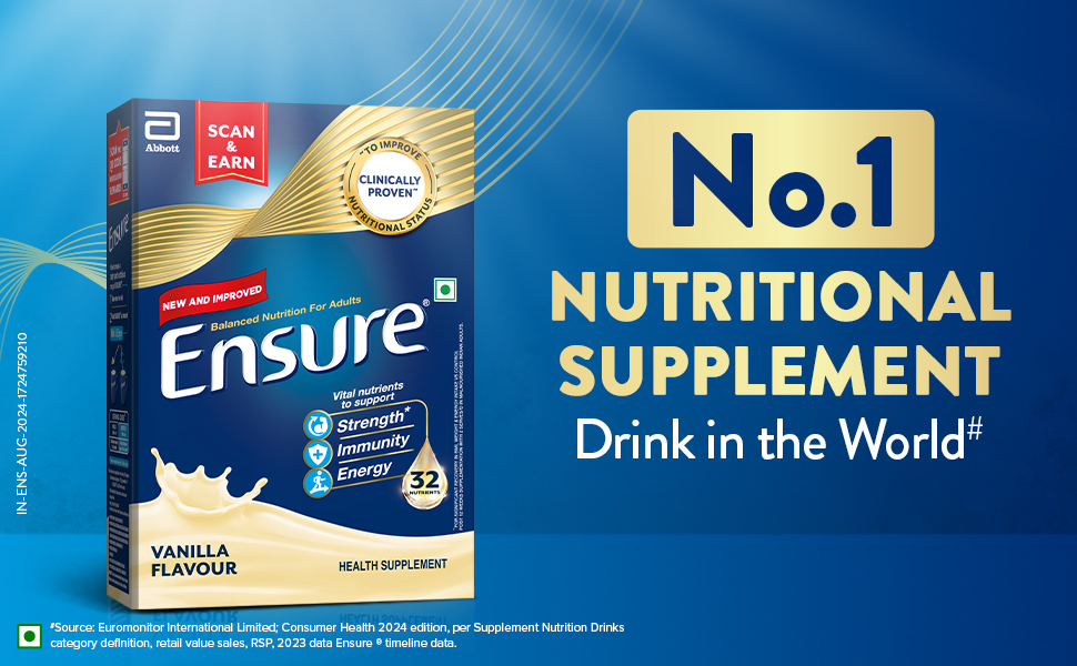 Ensure No 1 Nutritional Supplement Drink in the world 32 nutrients High Protein,Calcium,Vit D, Vanilla 400g/375g, Wt may vary