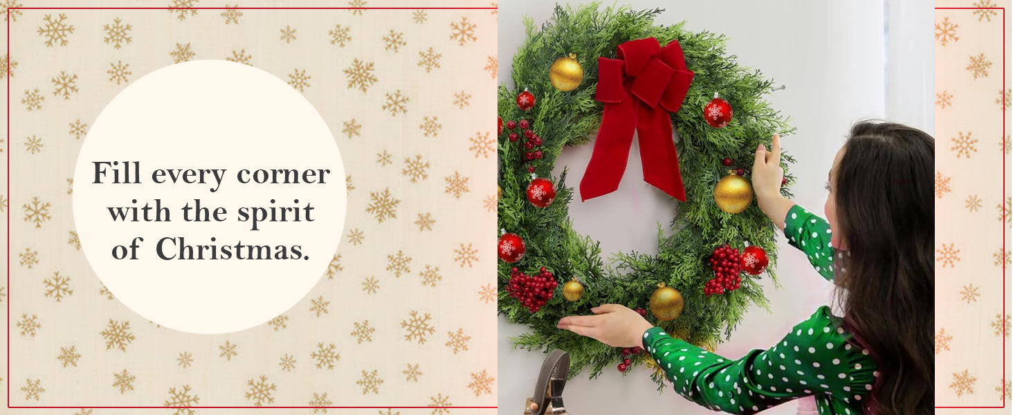 TIED RIBBONS Set of 2 Christmas Wreaths for Front Door Entrance Decoration Table Tree Wall Hanging Ornaments Xmas Artificial Pine Garland - Christmas Decorations Items for Home Office