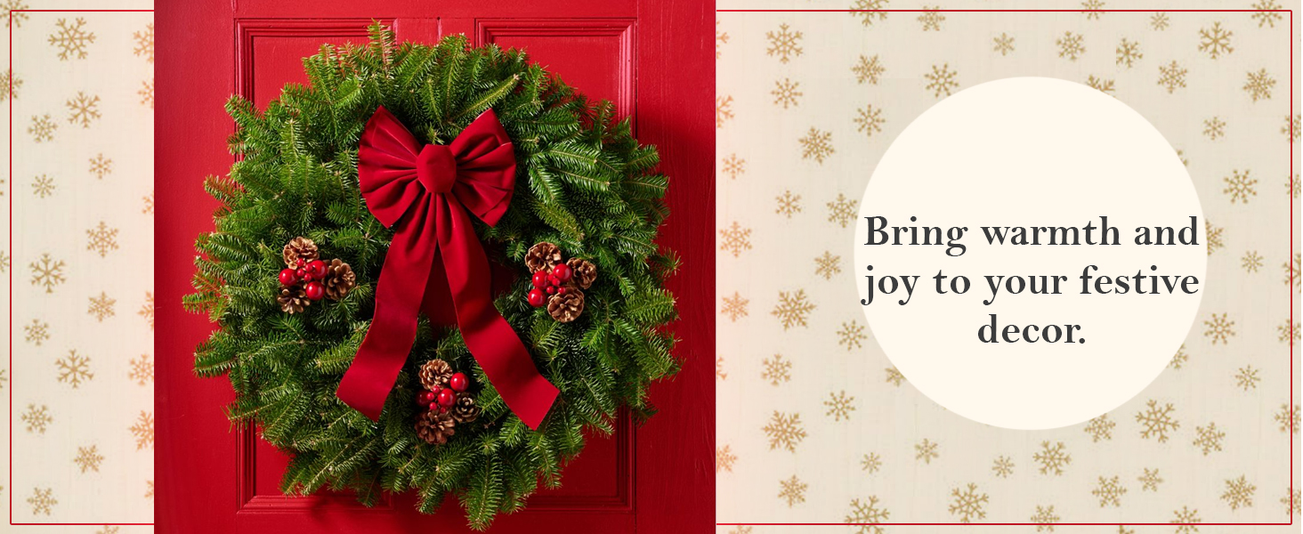 TIED RIBBONS Set of 2 Christmas Wreaths for Front Door Entrance Decoration Table Tree Wall Hanging Ornaments Xmas Artificial Pine Garland - Christmas Decorations Items for Home Office