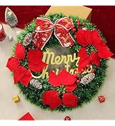 TIED RIBBONS Set of 2 Christmas Wreaths for Front Door Entrance Decoration Table Tree Wall Hanging Ornaments Xmas Artificial Pine Garland - Christmas Decorations Items for Home Office