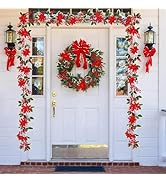 TIED RIBBONS Set of 2 Christmas Wreaths for Front Door Entrance Decoration Table Tree Wall Hanging Ornaments Xmas Artificial Pine Garland - Christmas Decorations Items for Home Office
