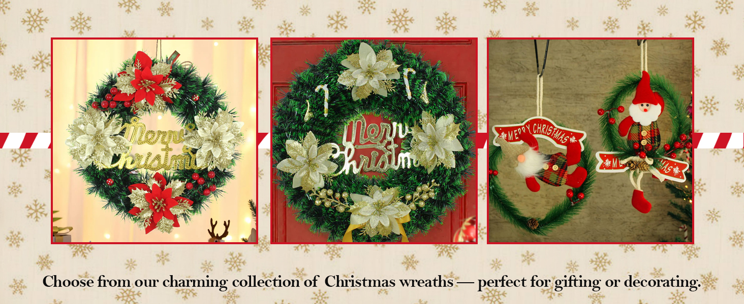 TIED RIBBONS Set of 2 Christmas Wreaths for Front Door Entrance Decoration Table Tree Wall Hanging Ornaments Xmas Artificial Pine Garland - Christmas Decorations Items for Home Office