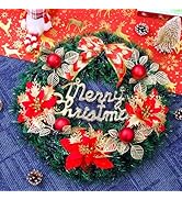 TIED RIBBONS Set of 2 Christmas Wreaths for Front Door Entrance Decoration Table Tree Wall Hanging Ornaments Xmas Artificial Pine Garland - Christmas Decorations Items for Home Office