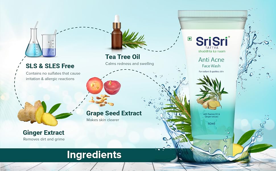 Sri Sri TATTVA shuddhta ka naam Sri Sri Tattva Anti Acne Face Wash (60Ml, Pack Of 4) - Controls Oil, Prevents Acne, Purifies Skin