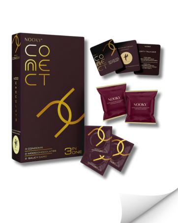 Nooky Mini Bites (20g) & Satin Blindfold with 1 Handcuff (3-in-1) Combo | 2 Dark Chocolates per Pack | FREE Saucy Scratch Card | Vegan, Gluten-Free Treat | Ideal Gift for Couples, Men & Women