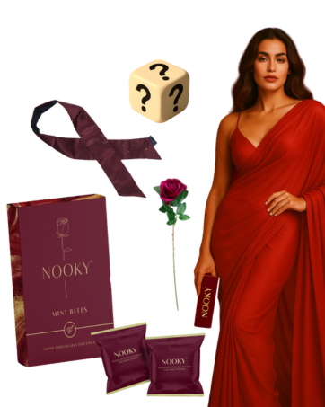Nooky Mini Bites (20g) & Satin Blindfold with 1 Handcuff (3-in-1) Combo | 2 Dark Chocolates per Pack | FREE Saucy Scratch Card | Vegan, Gluten-Free Treat | Ideal Gift for Couples, Men & Women