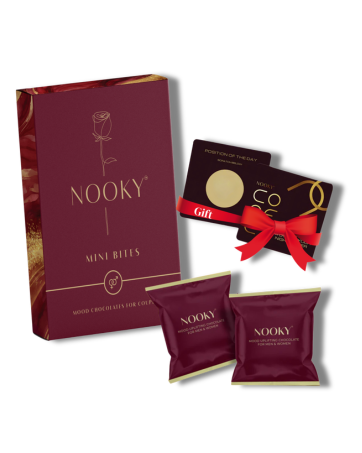 Nooky Mini Bites (20g) & Satin Blindfold with 1 Handcuff (3-in-1) Combo | 2 Dark Chocolates per Pack | FREE Saucy Scratch Card | Vegan, Gluten-Free Treat | Ideal Gift for Couples, Men & Women