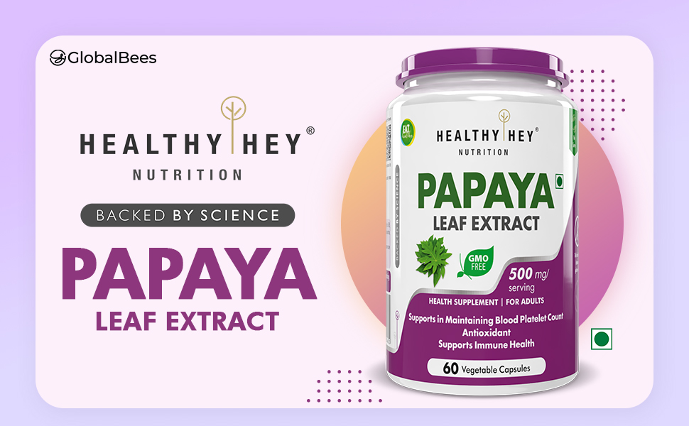 HealthyHey Nutrition Papaya Leaf Extract - 500mg/serving - 60 vegetable capsules