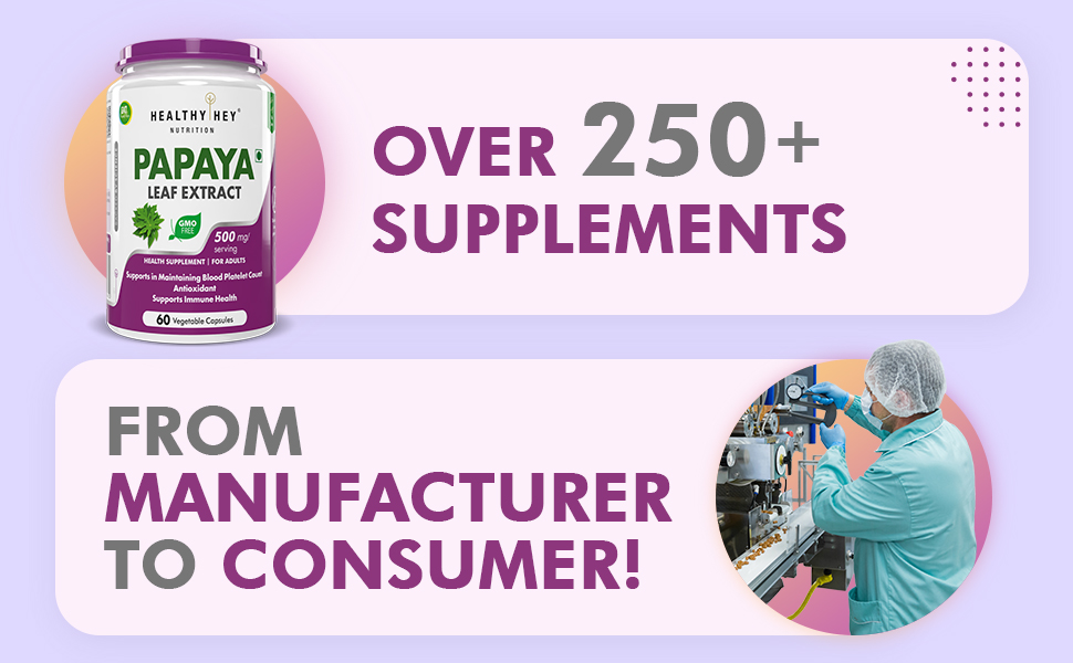 HealthyHey Nutrition Papaya Leaf Extract - 500mg/serving - 60 vegetable capsules