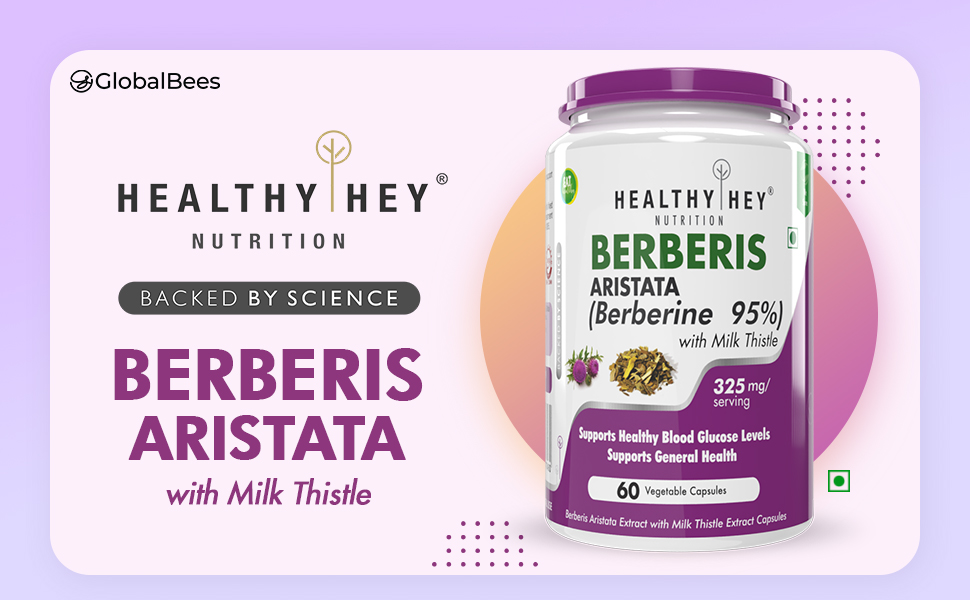 HealthyHey Berberis - Berberine 95% with milk Thistle - Support Weight Management & Healthy Glucose Levels Supplements - 750 mg Veg. 60 Capsules