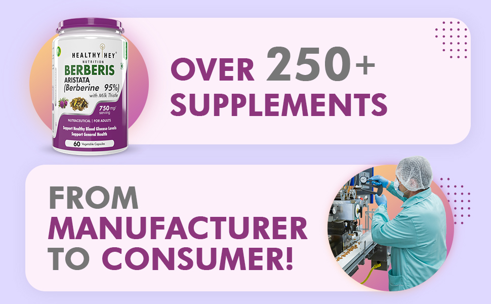 HealthyHey Berberis - Berberine 95% with milk Thistle - Support Weight Management & Healthy Glucose Levels Supplements - 750 mg Veg. 60 Capsules