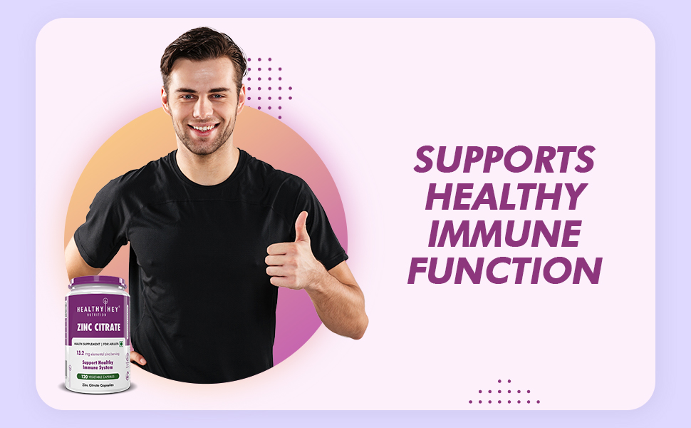 HealthyHey Nutrition Zinc Citrate, Supports Immune and Immunity - 120 Veg Capsules