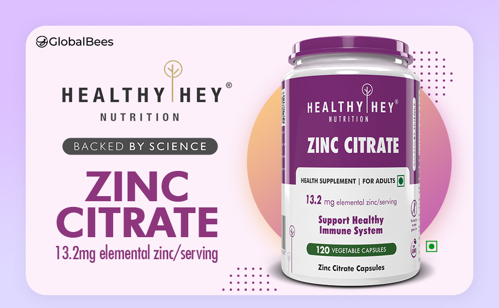 HealthyHey Nutrition Zinc Citrate, Supports Immune and Immunity - 120 Veg Capsules