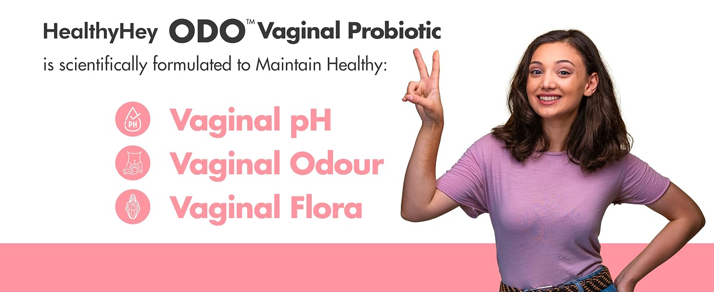 HealthyHey Nutrition ODO Vaginal Probiotics for Women pH Balance with Prebiotics & Lactobacillus Probiotic Blend - Vaginal Health Supplement - PromoteVaginal Odor & Vaginal Flora - 30 Veg Capsules
