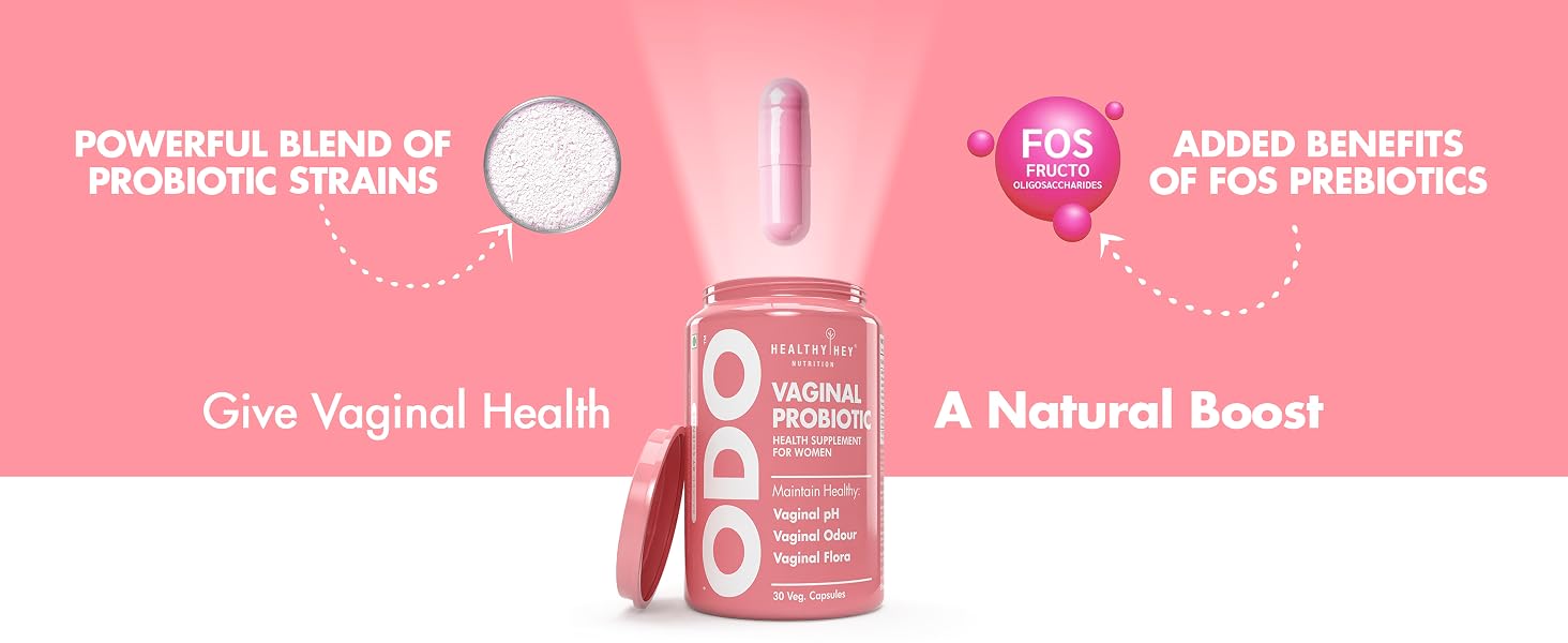 HealthyHey Nutrition ODO Vaginal Probiotics for Women pH Balance with Prebiotics & Lactobacillus Probiotic Blend - Vaginal Health Supplement - PromoteVaginal Odor & Vaginal Flora - 30 Veg Capsules