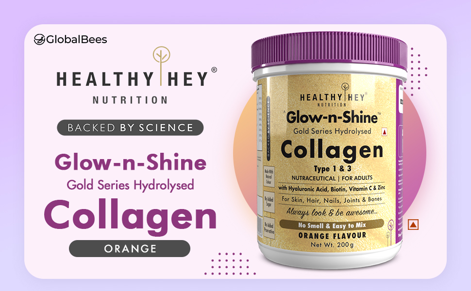 HealthyHey Skin Glow-n-Shine® Collagen Powder 200g | Hydrolysed Collagen for Women and Men with Hyaluronic Acid, Biotin and Vitamin C for Healthy Skin, Hair and Nails - (Unflavoured, 200gm)