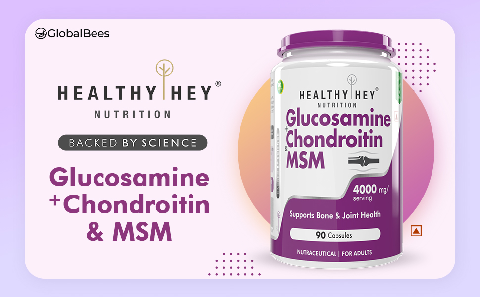 HealthyHey Nutrition Glucosamine Chondroitin and MSM for Cartilage; Joint and Bone, 90 Capsules