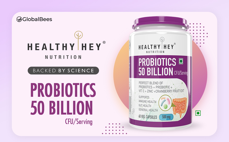 HealthyHey Nutrition Probiotics 50 Billion CFU Multi- Strains, 60 Veg. Capsules, Targeted Release Technology, Stomach Acid Resistant, No Need for Refrigeration, Non-GMO, Gluten-Free