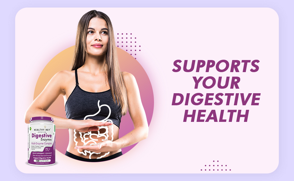 HealthyHey Nutrition Digestive Enzymes Capsules - Amylase, Lipase, Protease, Multi-Enzyme Complex Tablet - 120 Vegetable Capsules