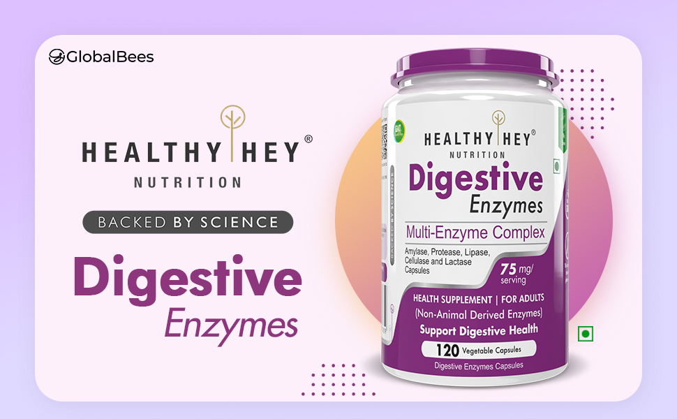HealthyHey Nutrition Digestive Enzymes Capsules - Amylase, Lipase, Protease, Multi-Enzyme Complex Tablet - 120 Vegetable Capsules