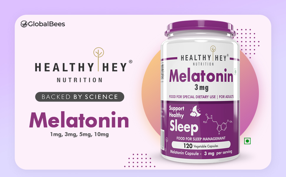 HealthyHey Nutrition Melatonin 3mg, Pack of 120 vegetable capsules - Promotes Sleep and Relaxation