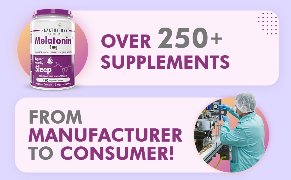 HealthyHey Nutrition Melatonin 3mg, Pack of 120 vegetable capsules - Promotes Sleep and Relaxation