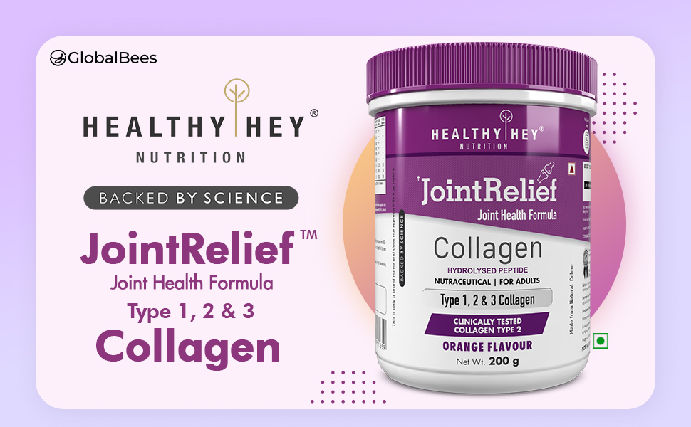 HealthyHey Nutrition Jointrelief Collagen Peptide Powder Type 1,2 & 3 (Hydrolysed) With Glucosamine,Chondroitin,Msm- Support Joint And Cartilage Health - 200 G (Orange),1 Count,22 Servings