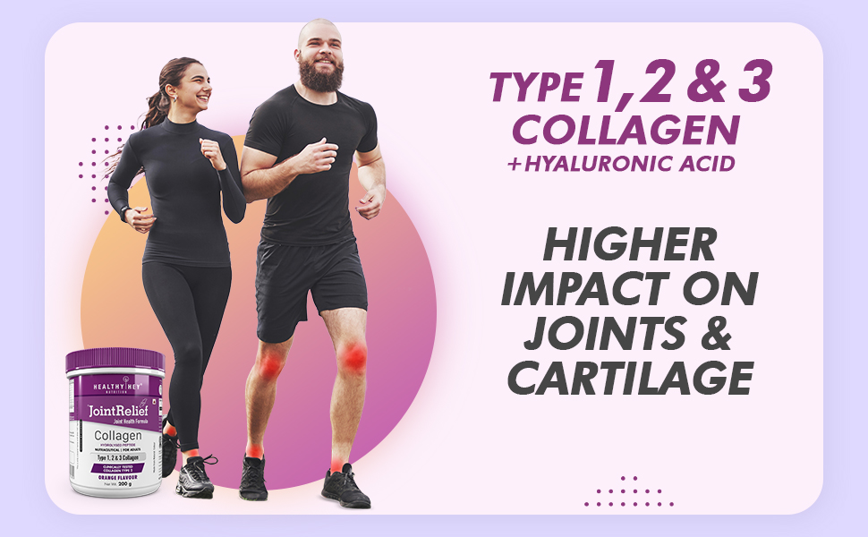 HealthyHey Nutrition Jointrelief Collagen Peptide Powder Type 1,2 & 3 (Hydrolysed) With Glucosamine,Chondroitin,Msm- Support Joint And Cartilage Health - 200 G (Orange),1 Count,22 Servings