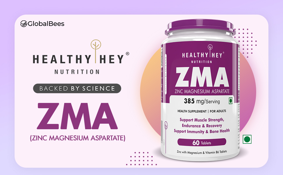 HealthyHey Nutrition ZMA and Zinc Supplement for Men & Women | Zinc and Magnesium Aspartate Supplements | Zinc tablets May Support Muscle Recovery and Sleep Quality (60 Tablets)