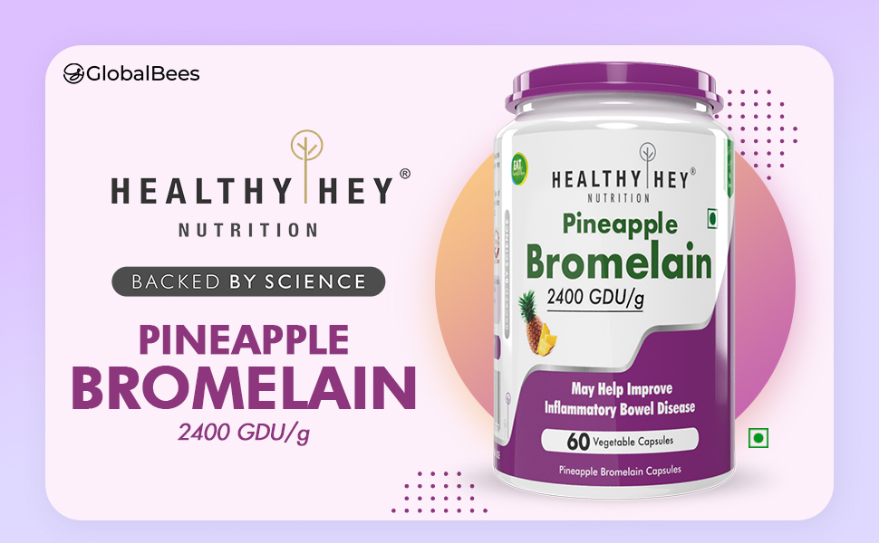 HealthyHey Nutrition Bromelain Digestive Enzyme- High Concentrate -60 Veg. Capsules (Pack of 1)