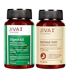 Jiva Digestall Tablet 500mg | 100% Ayurvedic Digestive Formulation | Balances Vata & Pitta | Helpful In Indigestion, Bloating, Acidity, Constipation, Diarrhea & Heavy Stomach- 120 Tablets (Pack Of 2)