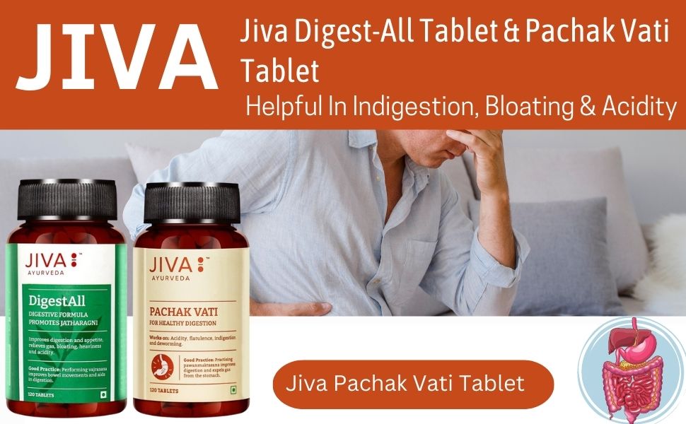 Jiva Digestall Tablet 500mg | 100% Ayurvedic Digestive Formulation | Balances Vata & Pitta | Helpful In Indigestion, Bloating, Acidity, Constipation, Diarrhea & Heavy Stomach- 120 Tablets (Pack Of 2)