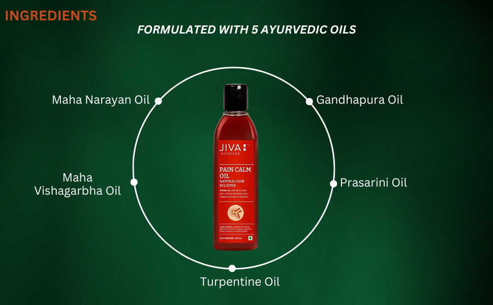 Jiva Pain Calm Oil 120 ml | Blend Of 5 Ayurvedic Oils | Relieves Knee, Legs, Shoulder, Muscle & Joint Pain | Controls Swelling And Joint Inflammation | 100% Natural (Pack Of 2)