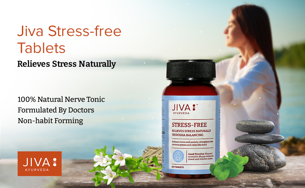 Jiva Ayurvedic Stress Free Tablets (120 Tablets) | Ashwagandha, Brahmi & Shankhpushpi | Anxiety & Stress Relief | Deep Sleep & Calm Mind | Strengthens Nervous System | Non-Habit Forming - Pack of 1