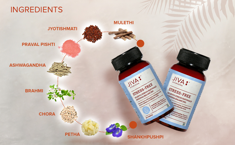 Jiva Ayurvedic Stress Free Tablets (120 Tablets) | Ashwagandha, Brahmi & Shankhpushpi | Anxiety & Stress Relief | Deep Sleep & Calm Mind | Strengthens Nervous System | Non-Habit Forming - Pack of 1