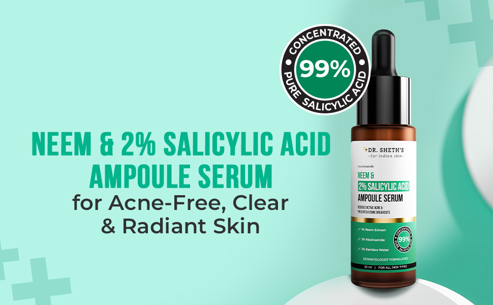 Dr. Sheth's Neem & Salicylic Acid Serum For Active Acne,Blackheads & Open Pores|2% Salicylic Acid & 1% Niacinamide|For Oily & Acne-Prone Skin|Men & Women|30Ml
