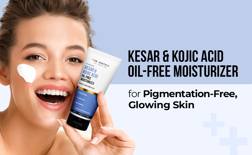 Dr. Sheth's Kesar & Kojic Acid Oil-Free Moisturizer | Lightweight Gel Cream Texture | Brightening & Hydrating | Fades pigmentation | For Men & Women | 50 g