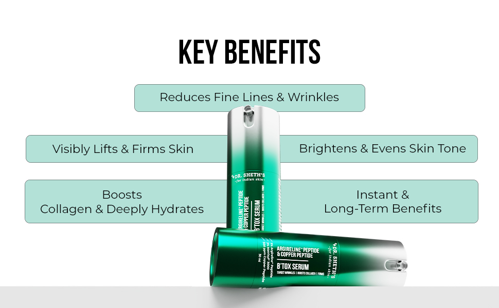 Dr. Sheth's Argireline® Peptide & Copper Peptide B'tox Serum - 30 ml | 5% Argireline, 3% Matrixyl, 300 ppm Copper Peptide | Advanced Needle-Free Anti-Aging Solution | Treats Fine Lines & Wrinkles
