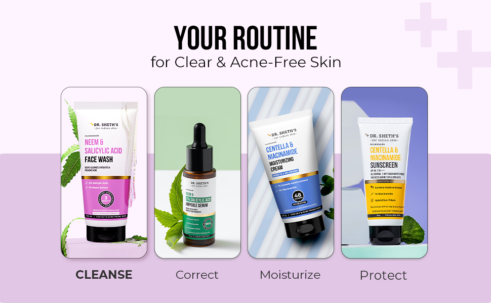 Dr. Sheth's Neem & 2% Salicylic Acid Face Wash | For Oily & Acne Prone Skin | With 1% Zinc PCA, Vitamin E, C & B5 | Deeply Cleanses | Exfoliates Skin | Prevents Acne | For Men & Women | 100ml