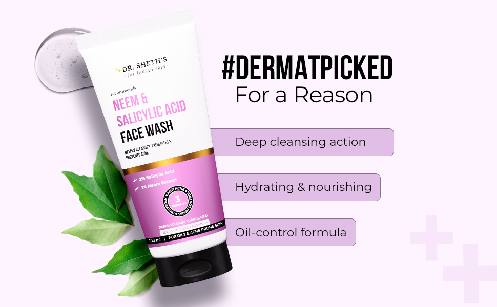 Dr. Sheth's Neem & 2% Salicylic Acid Face Wash | For Oily & Acne Prone Skin | With 1% Zinc PCA, Vitamin E, C & B5 | Deeply Cleanses | Exfoliates Skin | Prevents Acne | For Men & Women | 100ml