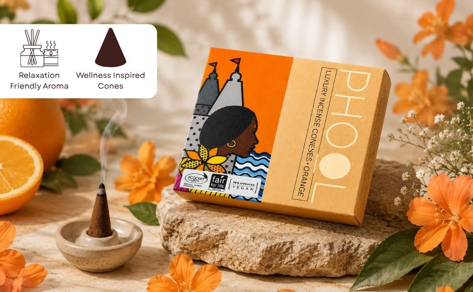 PHOOL LUXURY INCENSE Natural Incense Cones (Bundle Pack Of 4) I Citral Fragrances - Citronella, Eucalyptus, Lemongrass, Orange I 100% Organic Dhoop Cones | Natural Mosquito Repellents