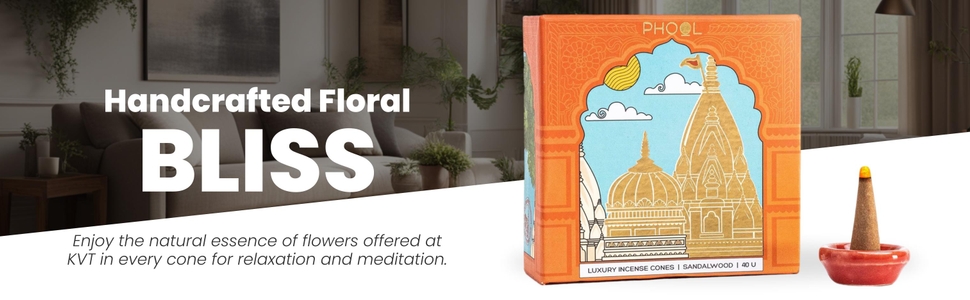 PHOOL LUXURY INCENSE Kashi Vishwanath Pooja dhoop Cone - Sandalwood | Premium Pack of 40 Chandan Dhoop Cones | 100% Natural Certified | Dhoop Flowers Offered at Shri Kashi Vishwanath Temple