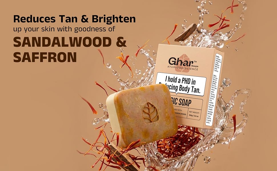 Ghar Soaps Sandalwood & Saffron Magic Soaps For Bath (100 Gms Pack Of 1) | Paraben Free | Chandan & Kesar Bath Soap | Handmade Soaps For Glowing | Skin Brightening Soap For Men & Women