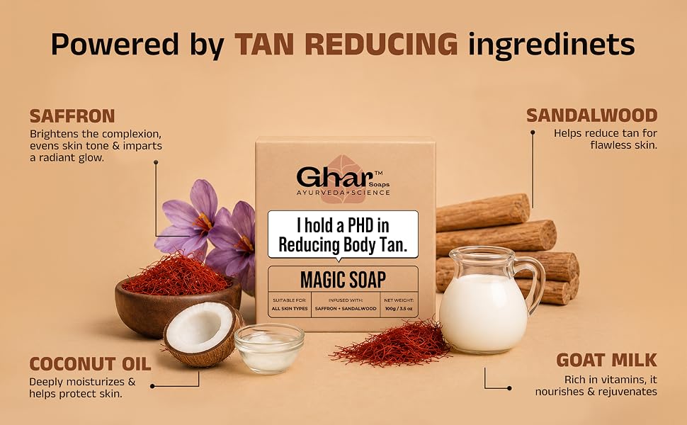 Ghar Soaps Sandalwood & Saffron Magic Soaps For Bath (100 Gms Pack Of 1) | Paraben Free | Chandan & Kesar Bath Soap | Handmade Soaps For Glowing | Skin Brightening Soap For Men & Women