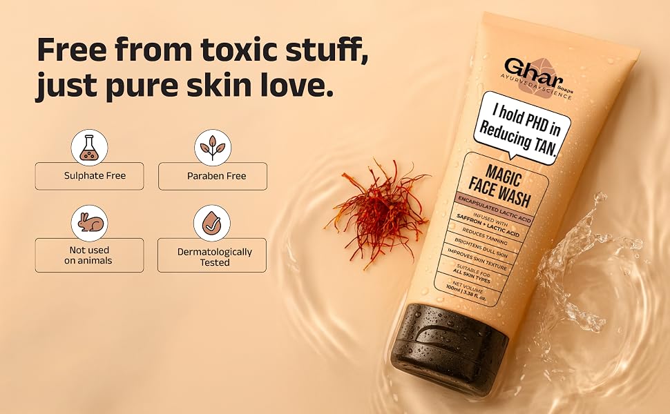 Ghar Soaps Magic De-Tan Face wash With Saffron & Glutathione 100ml | Tan Removal, Brightening and Glowing Skin I For All Skin Type I For Men & Women (Pack of 1)