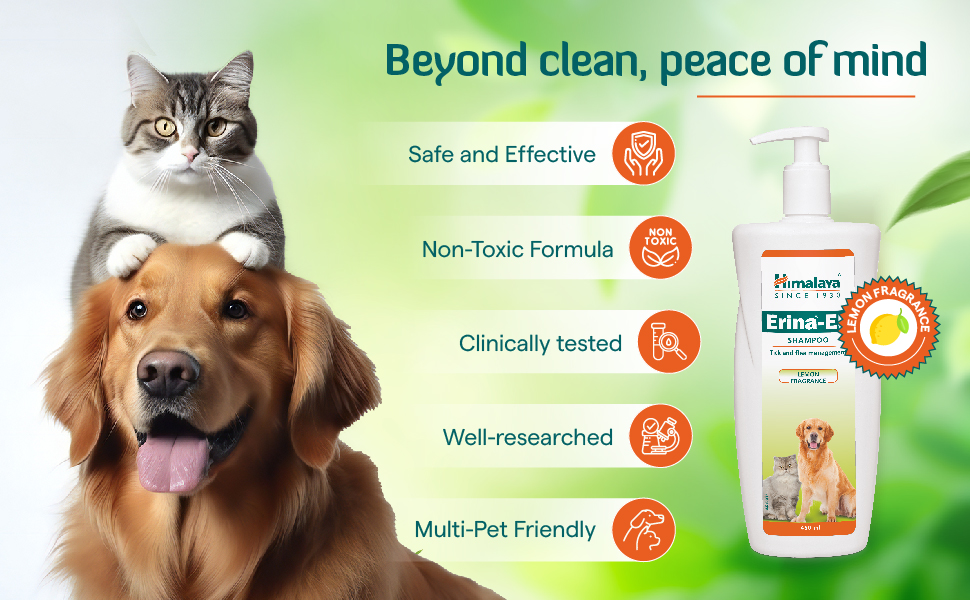 Himalaya Erina-EP Shampoo | 200 ml | Tick & Flea Control for Dogs & Cats | with Neem & Eucalyptus for Skin Health & Hygiene