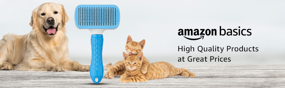 Amazon Basics Self Cleaning Slicker Pet Grooming Brush | Pet Cleaning Tool Suitable for All Pets | Rectangular Shape